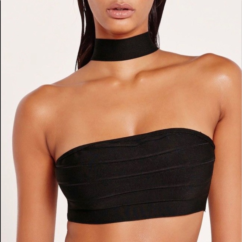 MISSGUIDED BLACK BANDAGE BIKINI TOP ONLY